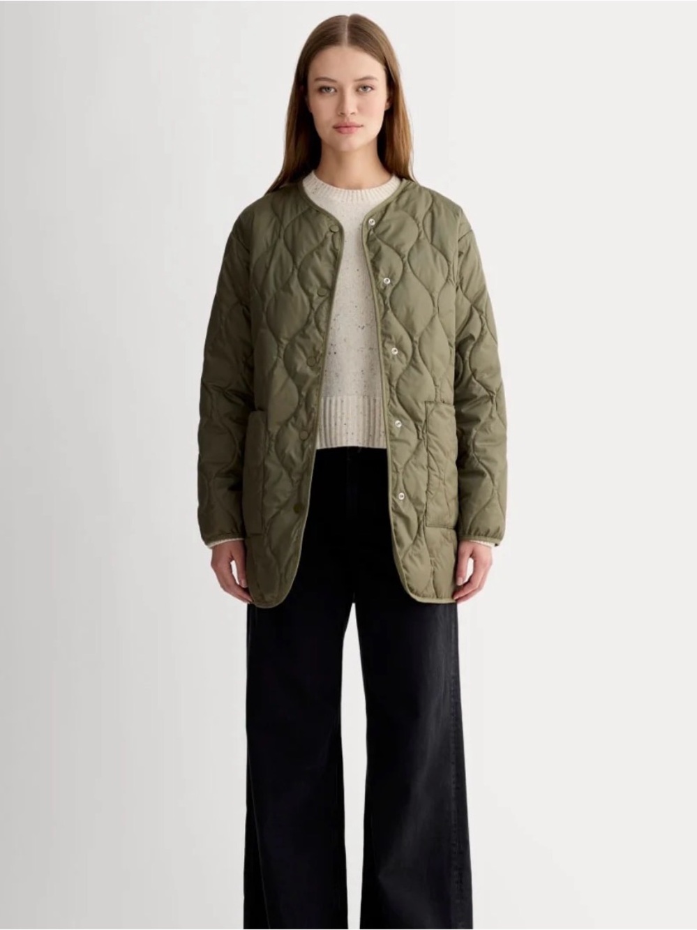 Everlane Olive Green Quilted Jacket, size M